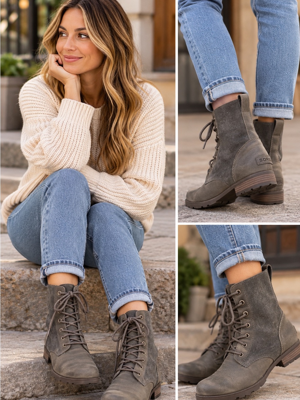 Sorel phoenix lace up waterproof leather suede bots quarry gray